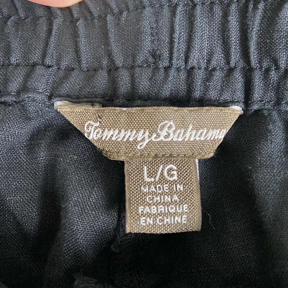 Tommy Bahama Linen Pants Mens L Black Drawstring Elastic Waist Coastal Beach